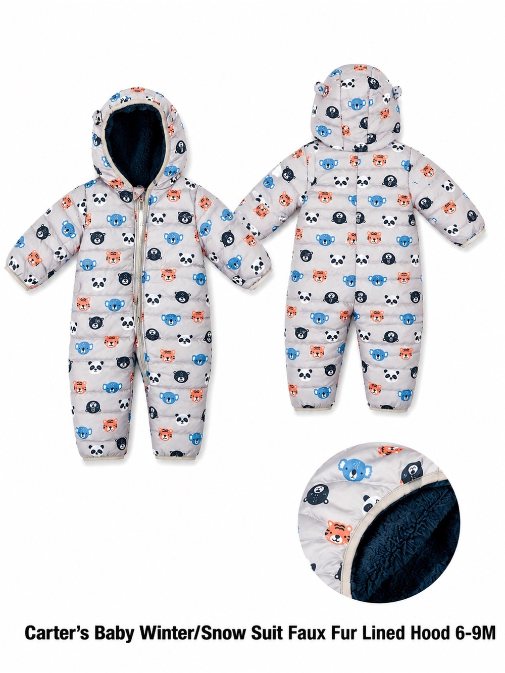 Carter’s Baby Snowsuit 6-9M Animal Print Hooded Winter Puffer NWT
